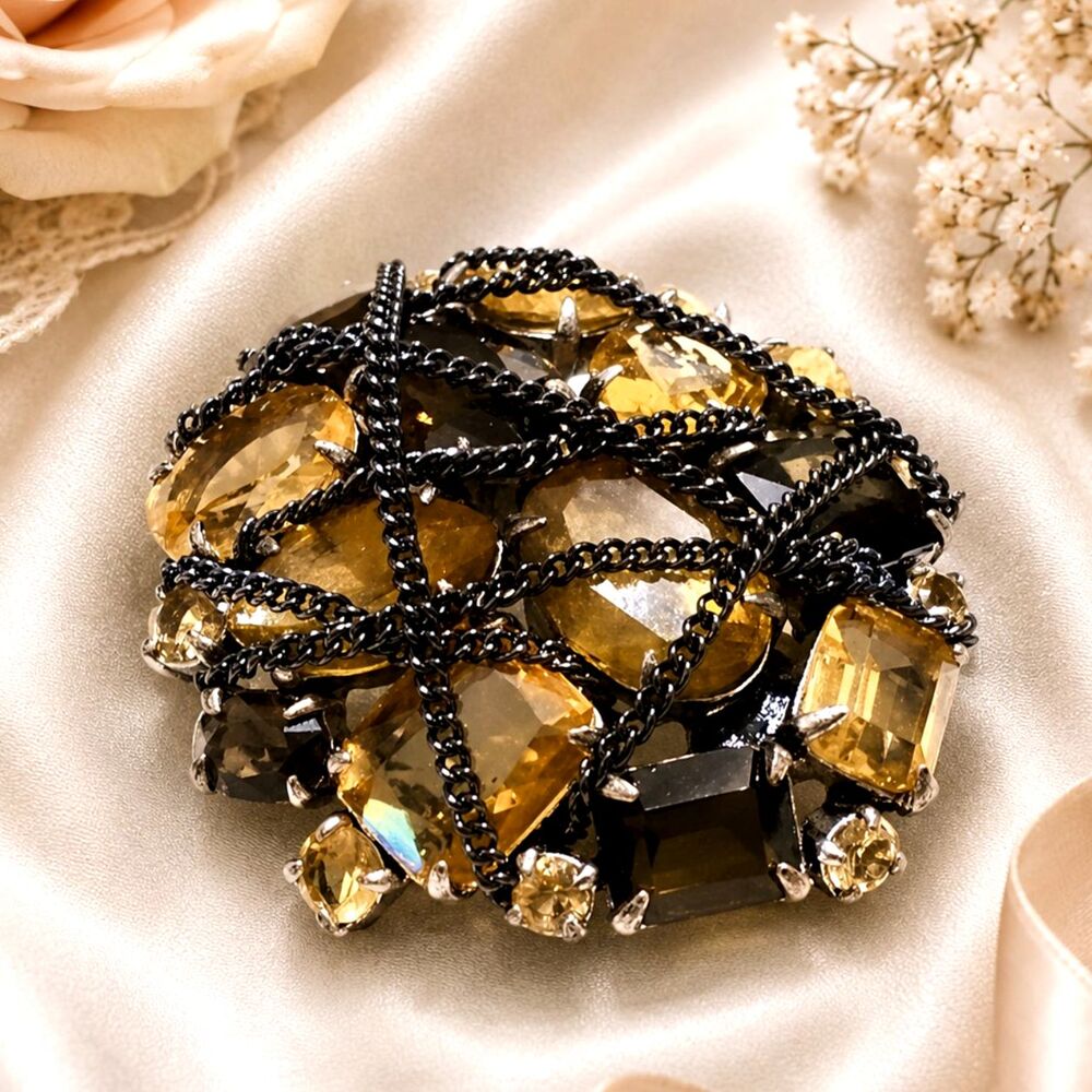 Stella and Dot After The Rain Yellow Green Rhinestone Cluster Brooch